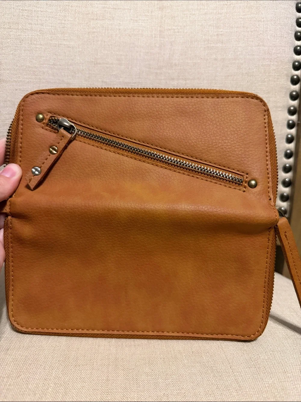 Free People Vegan Tan Zip-Around Cardholder Wallet